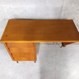 Bureau vintage design en bois clair années 50 60