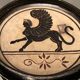 Cup decorated with winged sphinx in Ciboure sandstone signed Marie Fernandez