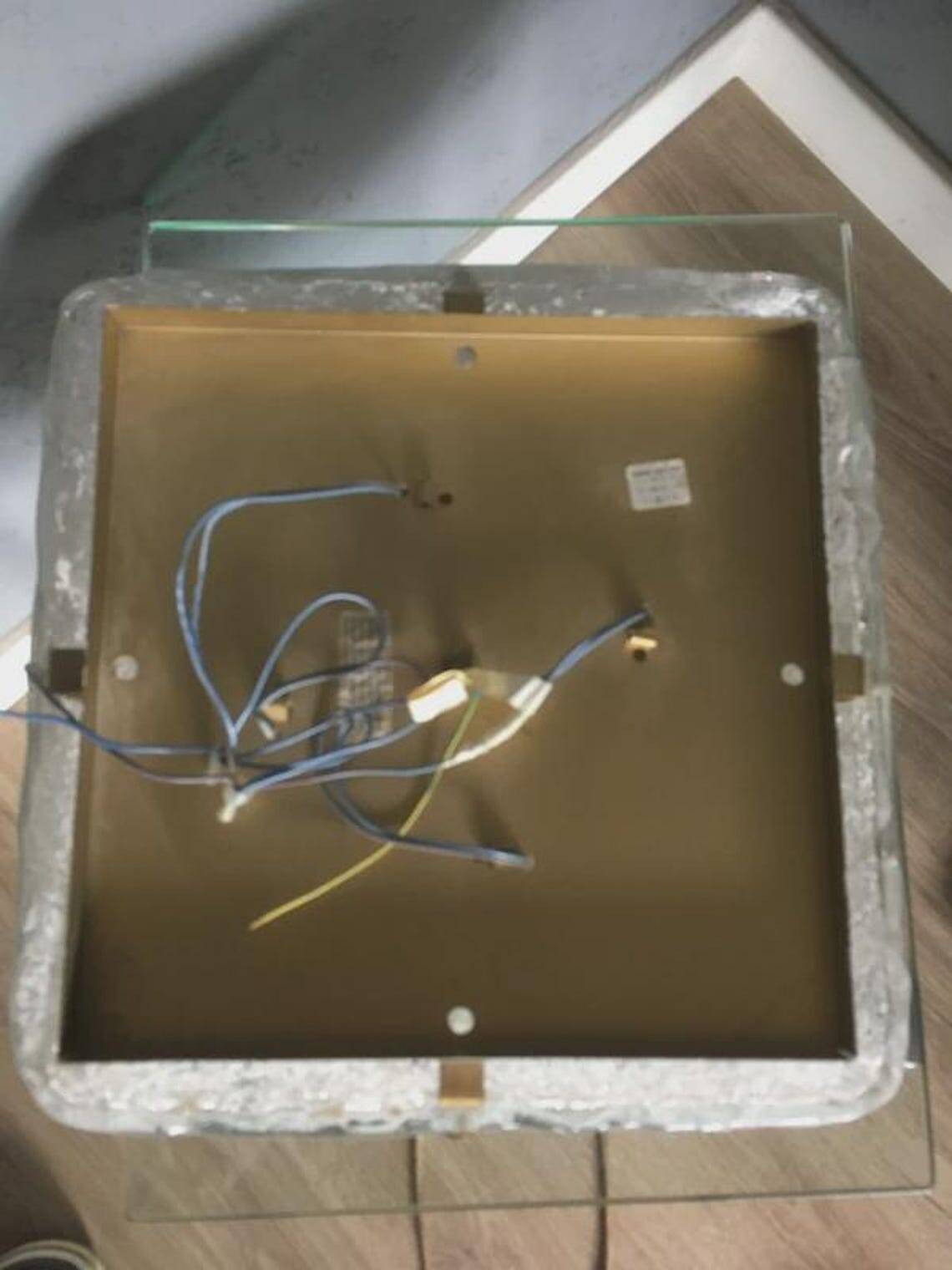 Kaiser Leuchten square wall or ceiling light, textured glass, 1960s-70s