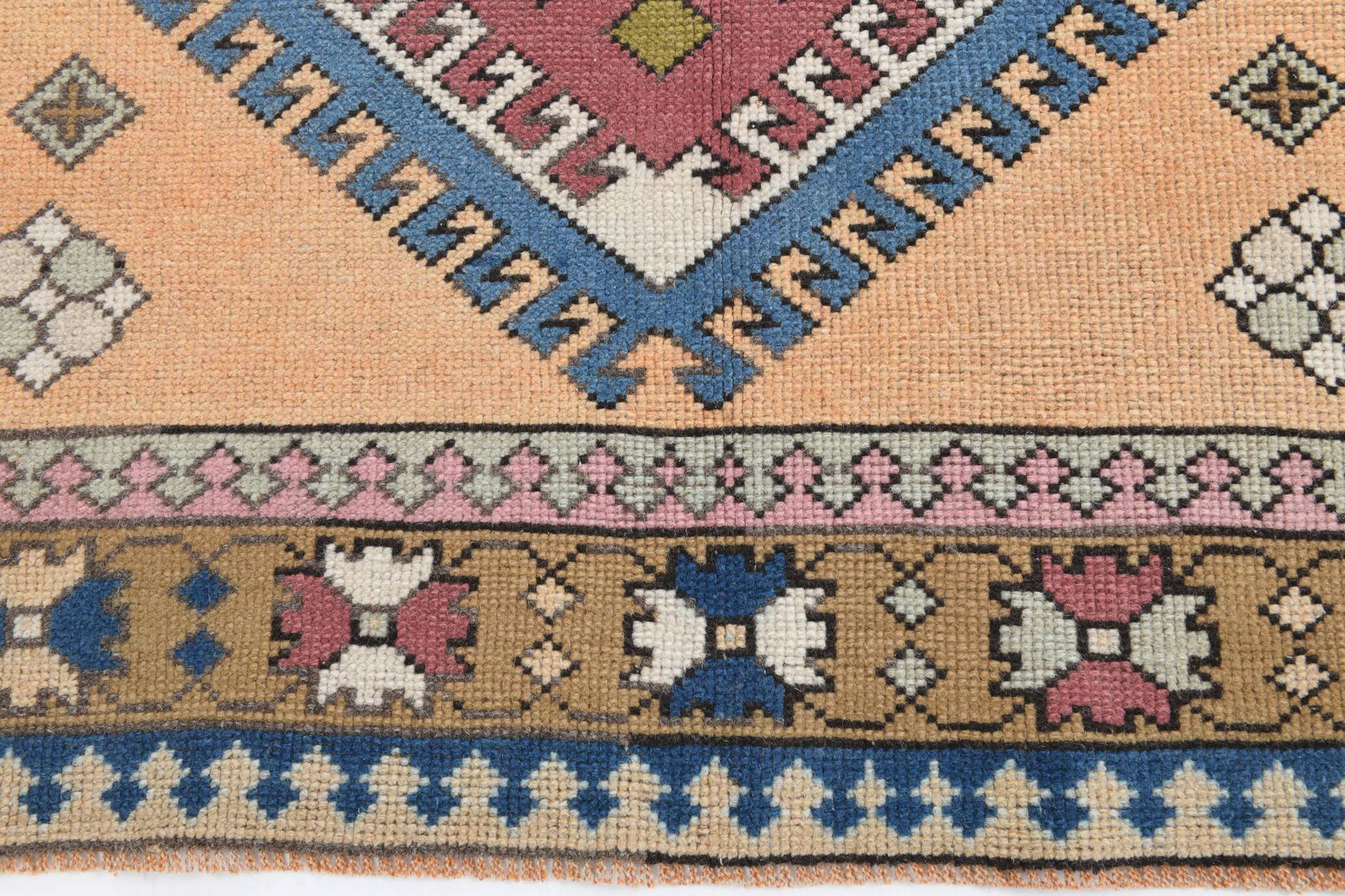 Mustard Pink Oriental Pattern Turkish Rug, 135x232Cm