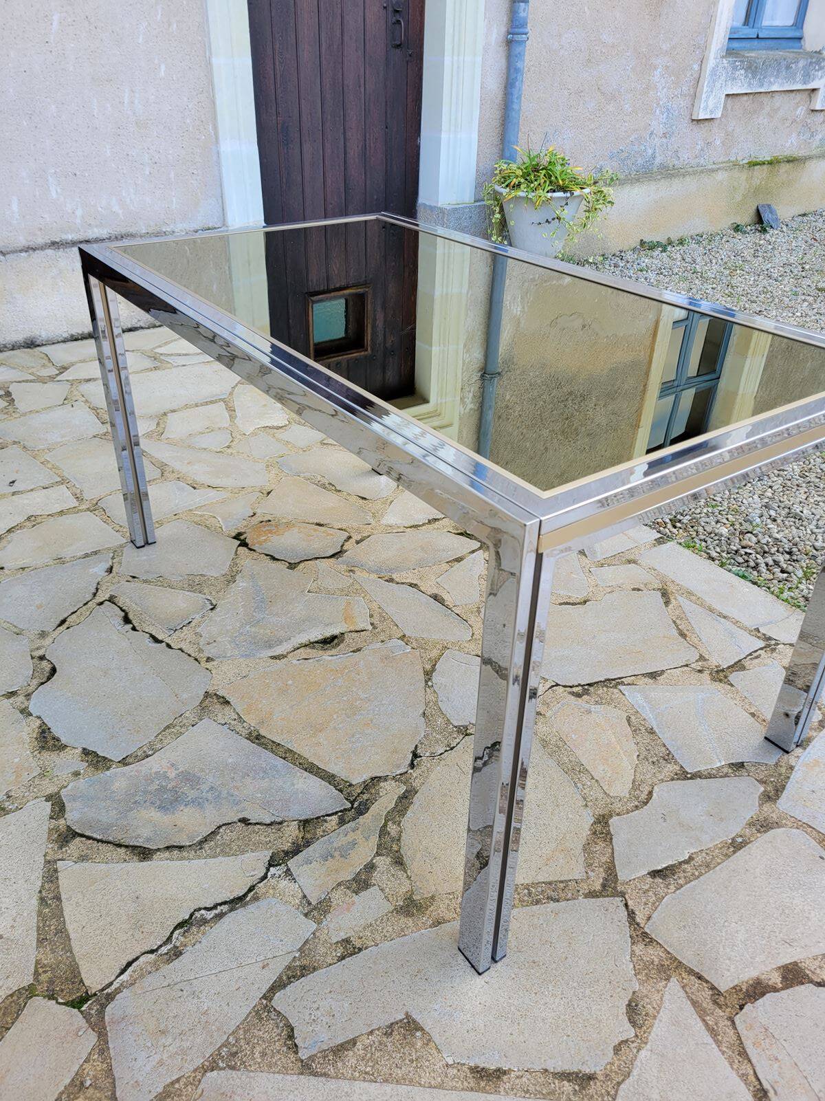Vintage chrome and glass dining table, Roche Bobois