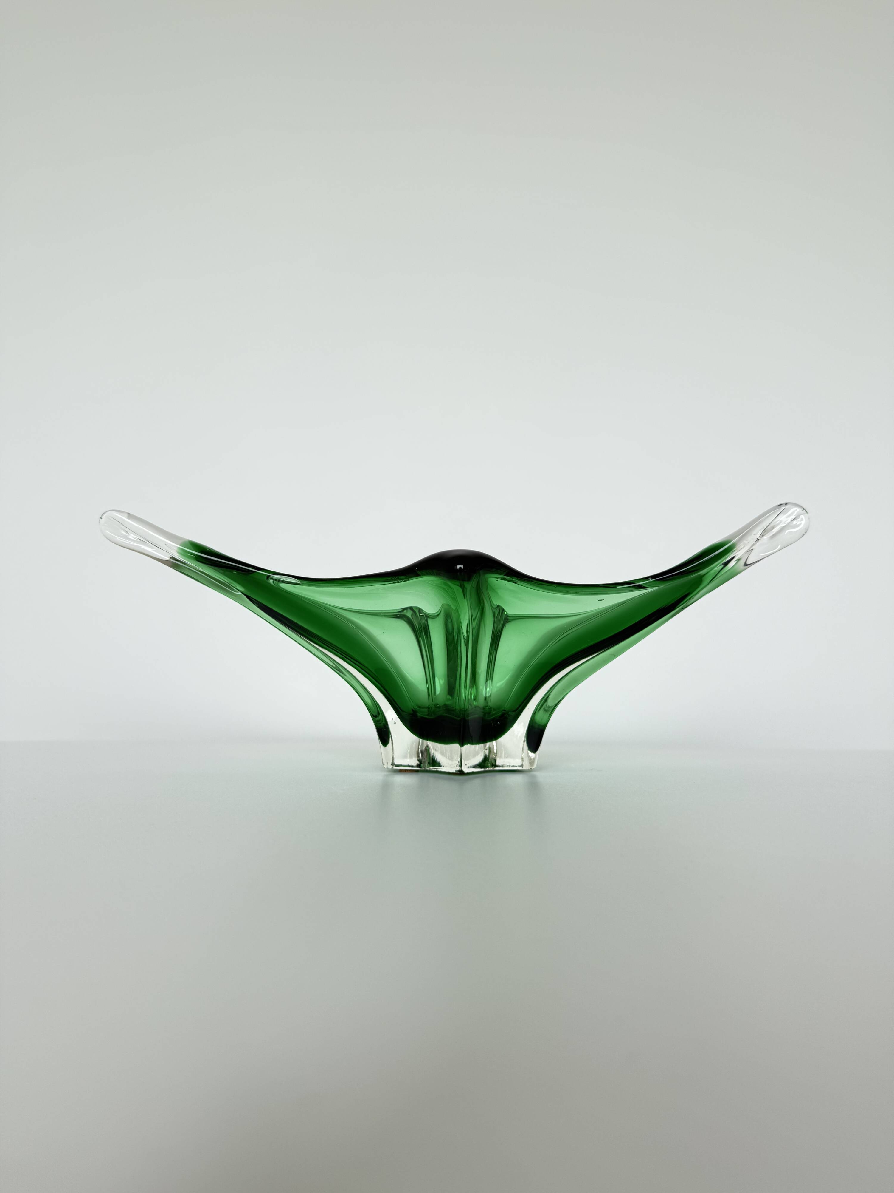 Sculptural Green Murano Style Glass Bowl