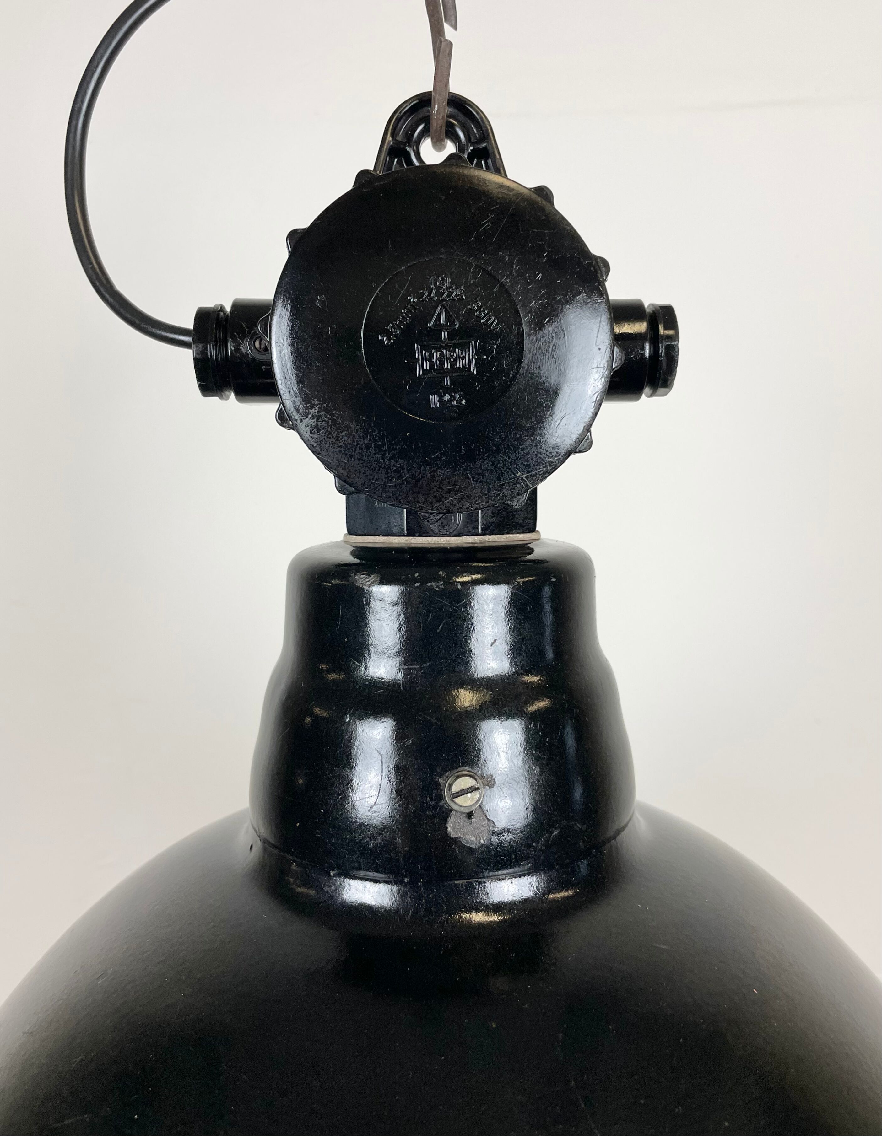 East german black enamel factory light by LBD Veb Leuchtenbau Dresden, 1950s