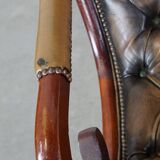 Green Vintage English Chesterfield Armchair with Wood Accents