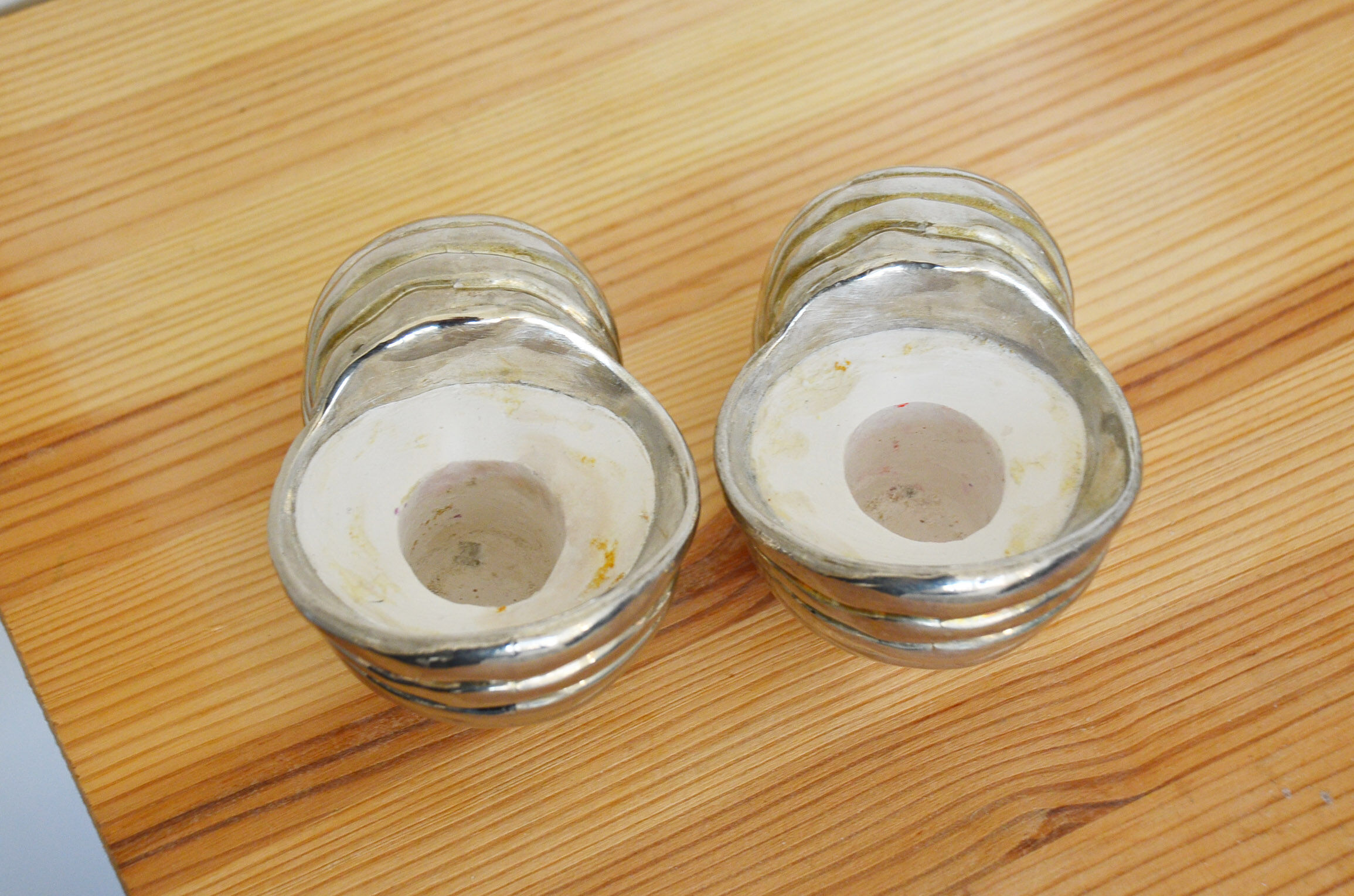 Pair of silver metal seashell candlesticks 60
