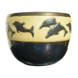 Cache-pot en céramique "décor aux dauphins"