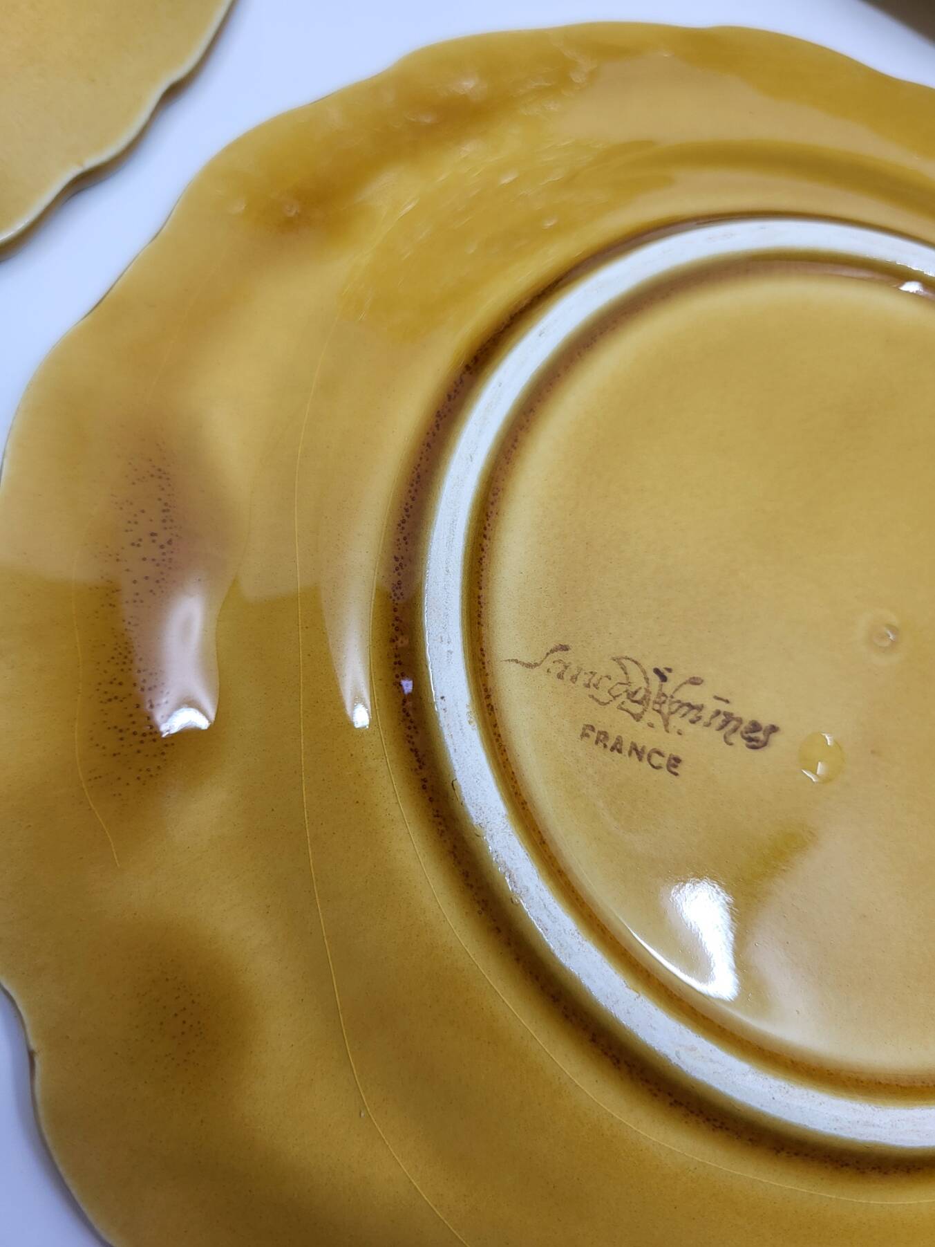 Sarreguemines dessert plates in barbotine with fruit decoration French Vintage