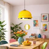 Large Space Age yellow glass hanging light