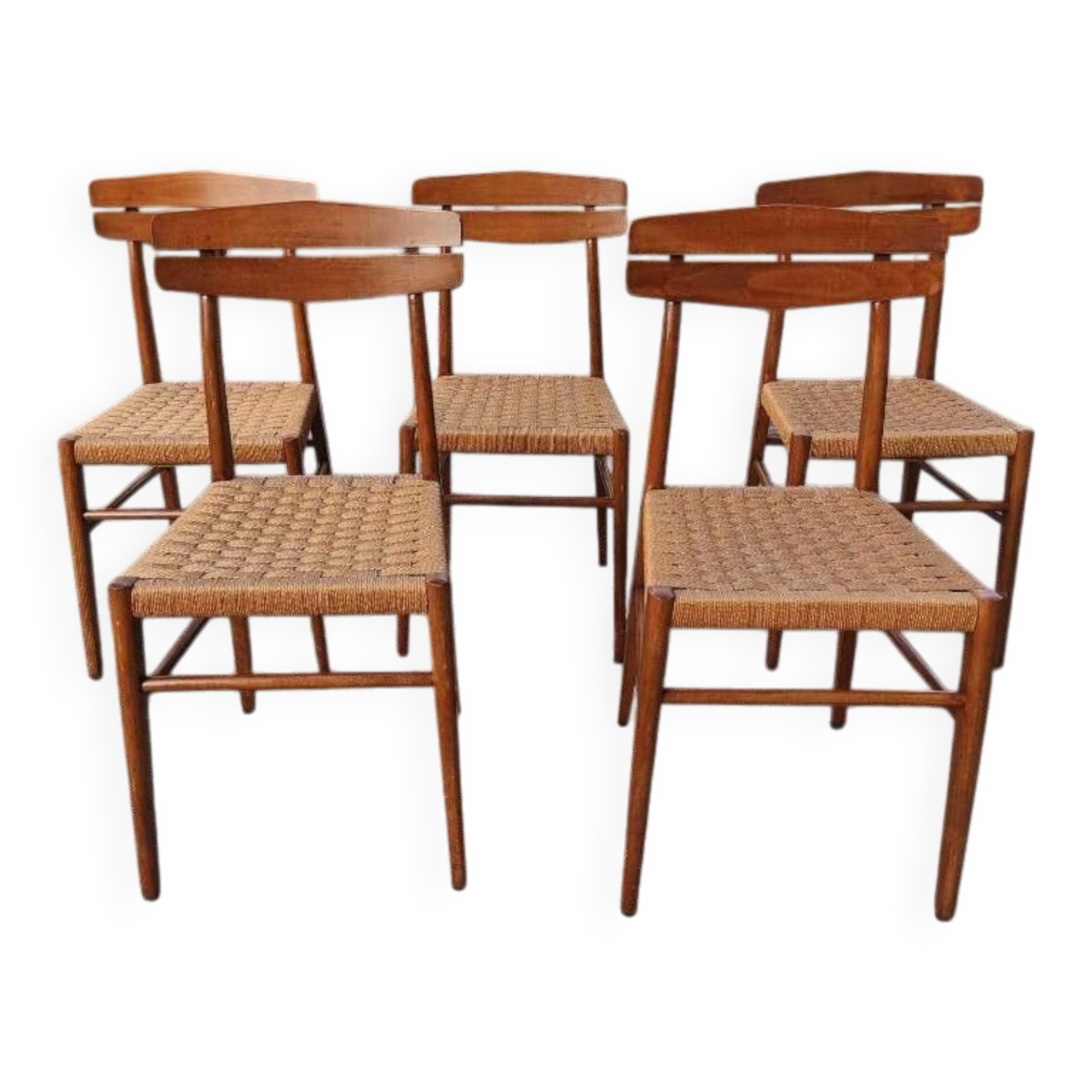 5 chaises paille tressée 60's