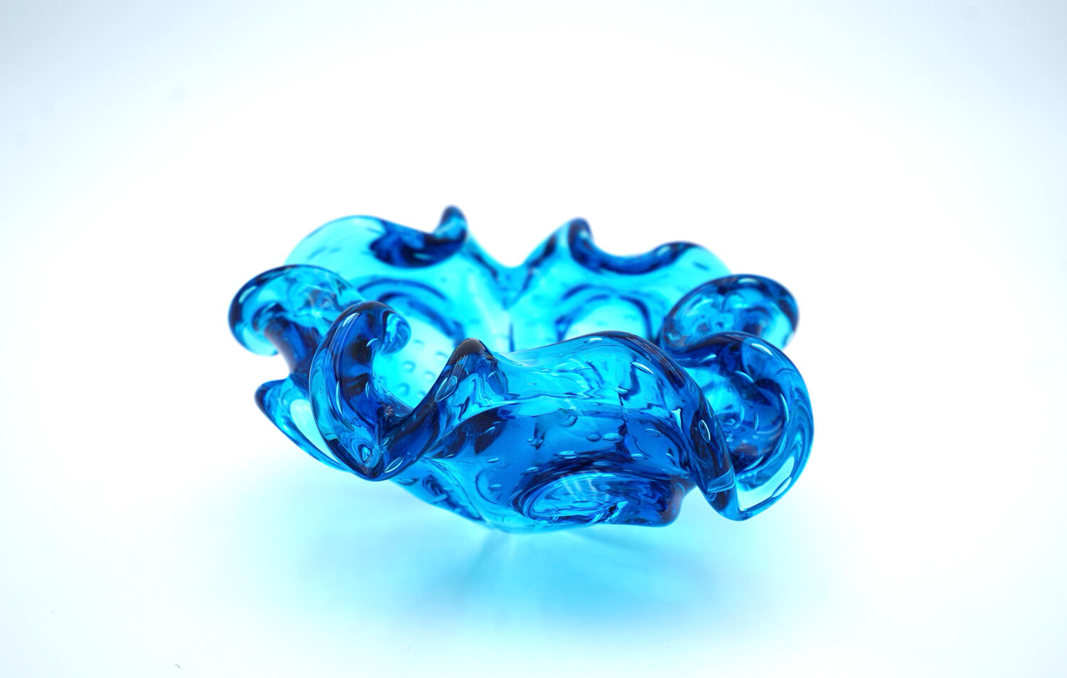 Murano Sculptural Bowl — "Bullicante" Aquamarine Blue — 1950