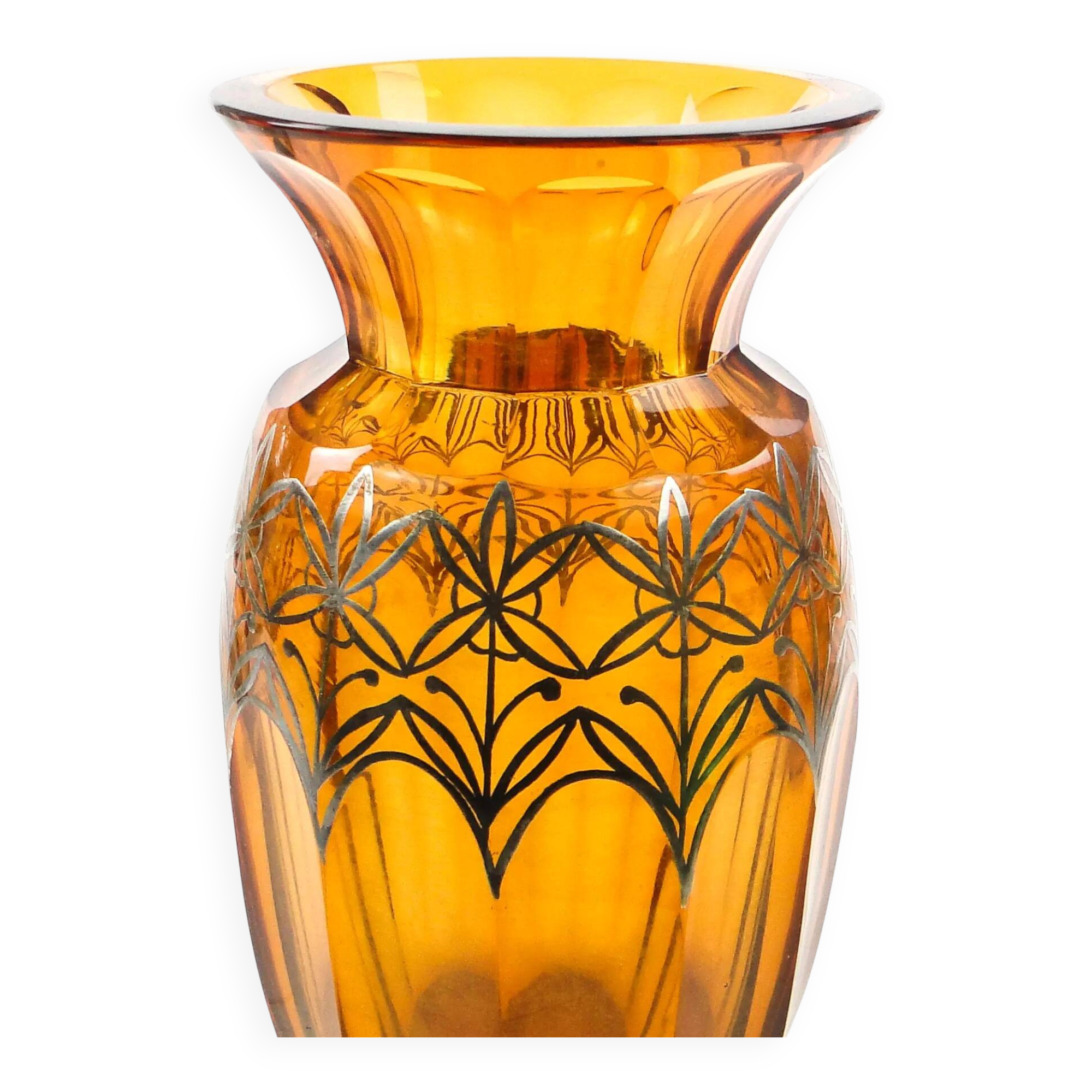 Art déco vase, honey crystal, galvanic coating, Poland, 1930s