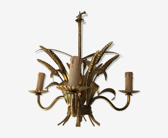 Chandelier and pair of wall sconces of wheat