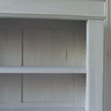 Old patinated pearl gray library, wooden top, composed of 3 adjustable shelves.