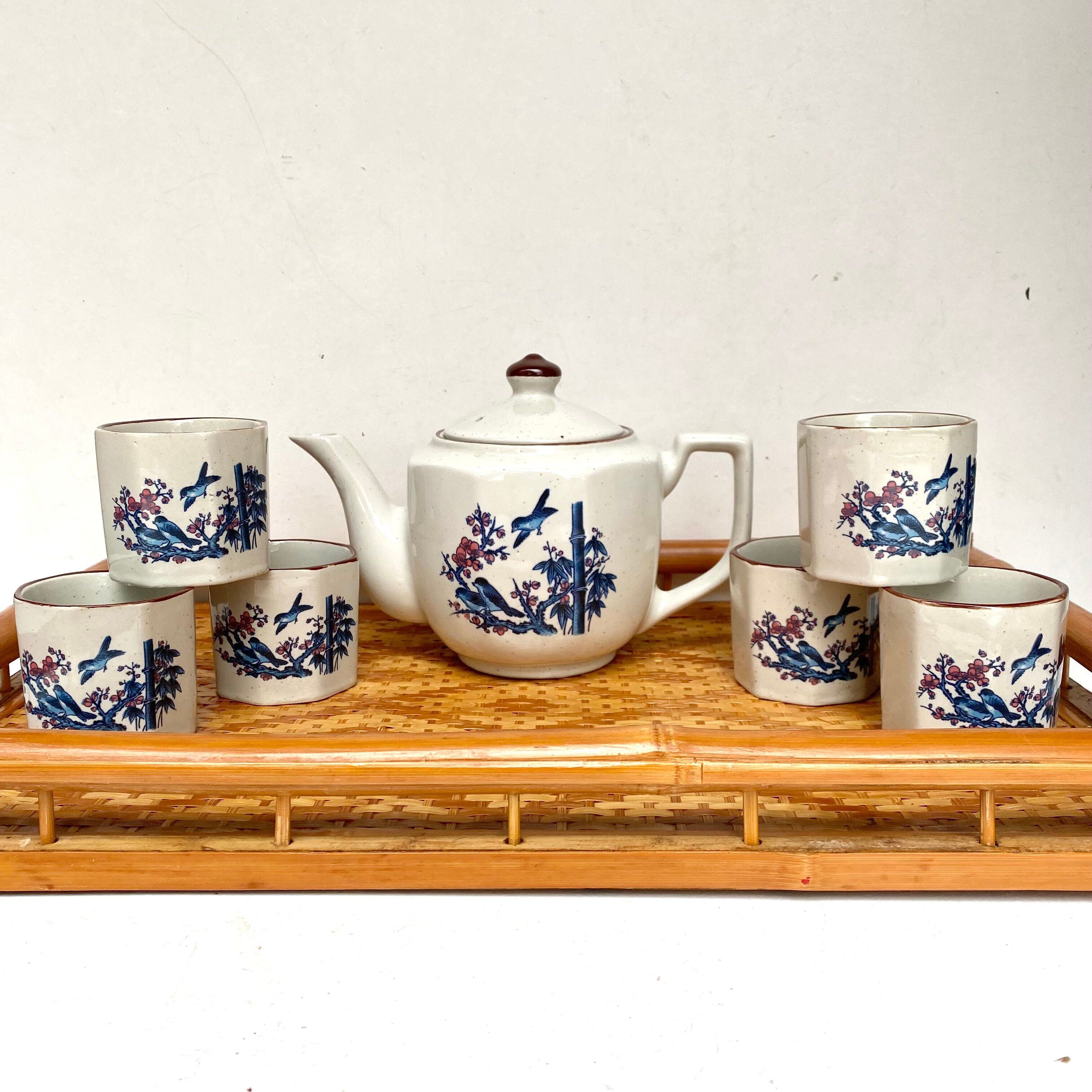 Vintage bird cups and teapot