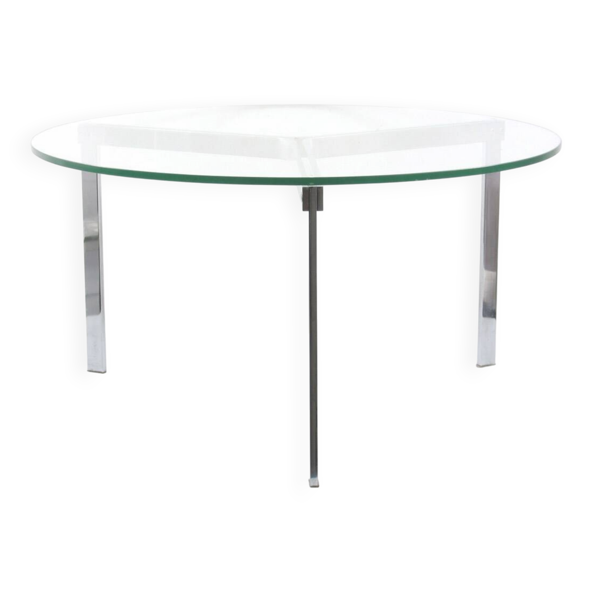 Modernist glass coffee table with stainless steel base