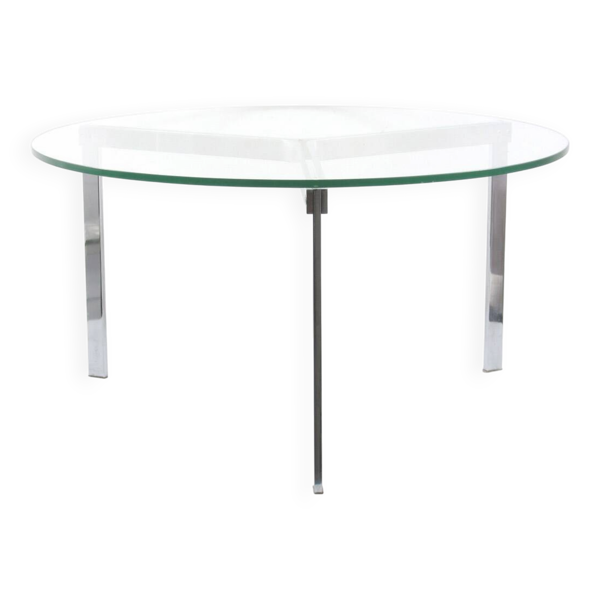 Table basse en verre moderniste avec base en acier inoxydable