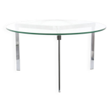 Modernist glass coffee table with stainless steel base