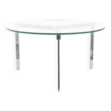 Modernist glass coffee table with stainless steel base