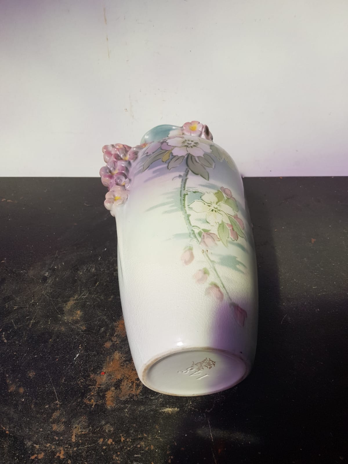 K&G Luneville ceramic vase with vintage flower decor