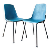 Pair of "fantasia" chairs with textured shell & black legs, France 1960