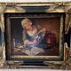 Tableau : huile sur toile d’une ménagère astiquant l’argenterie