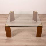 Vintage 80's table in wood, brass and glass, italian design