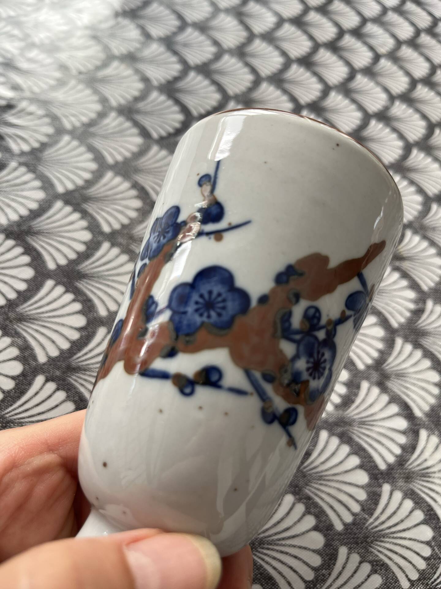 Set of 5 blue stoneware mazagrans "cherry blossom".