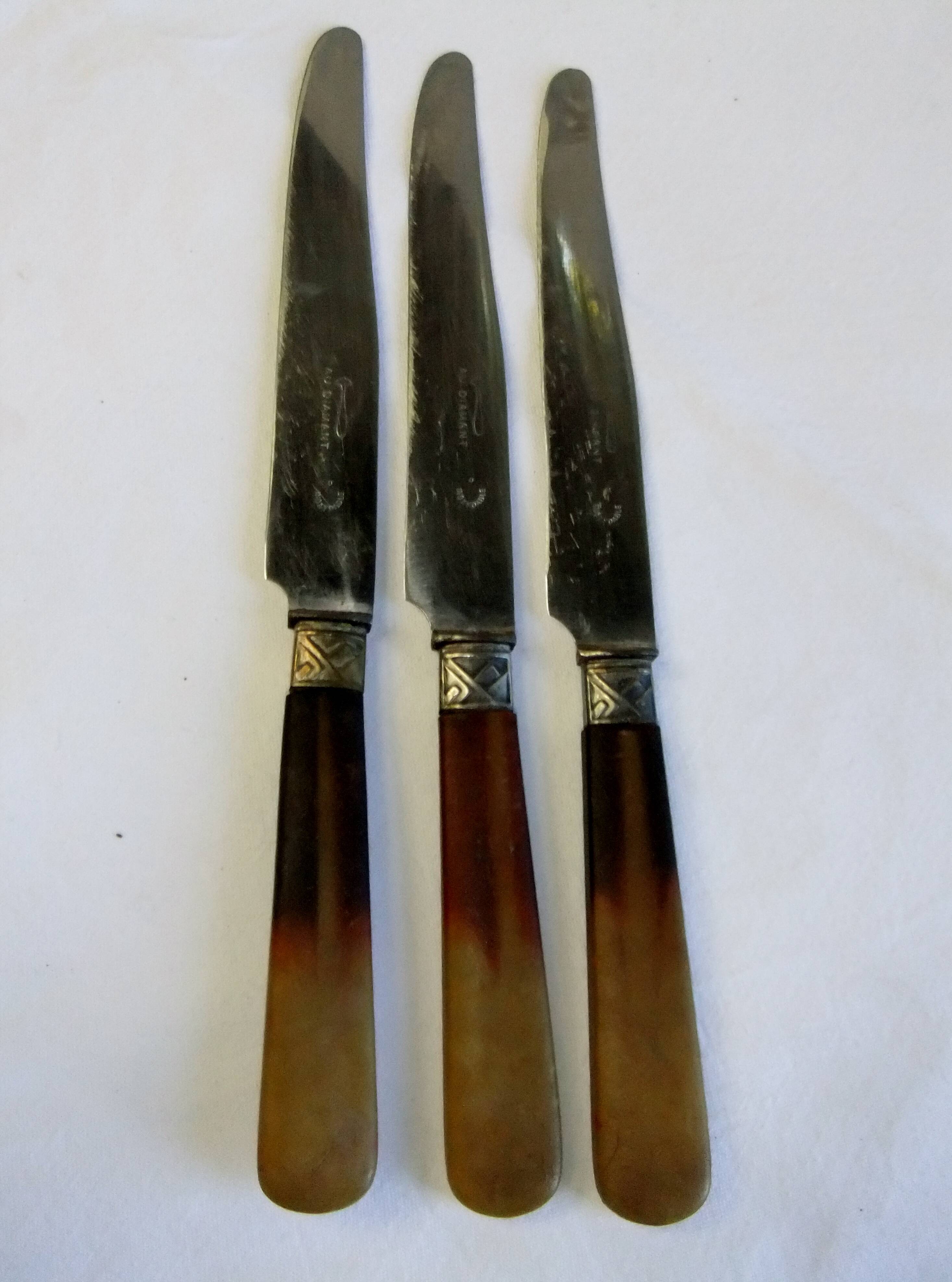 Antique knives cutlery table service stamp Au Diamant