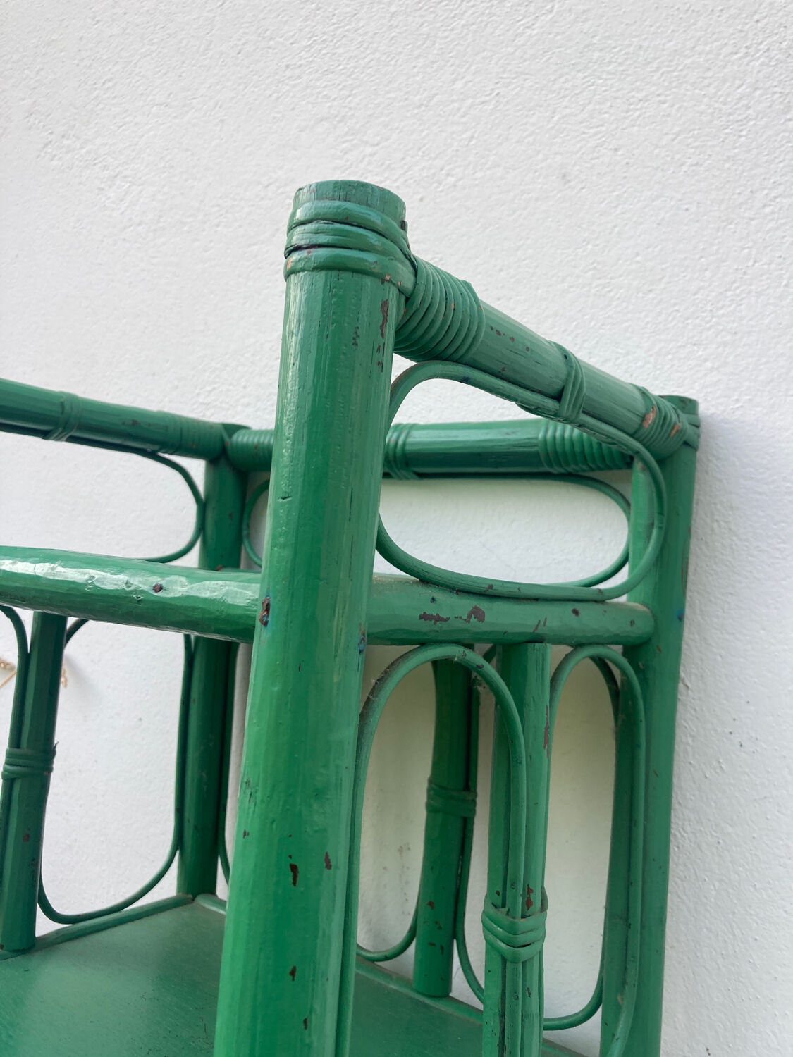 Vintage green rattan bedside table