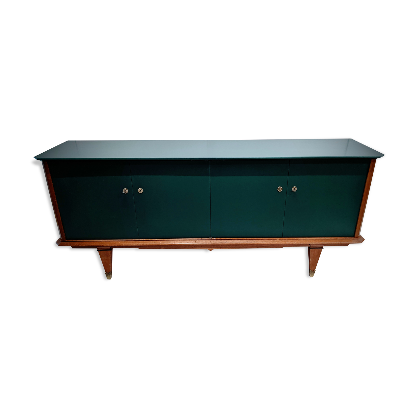 Vintage wooden low sideboard, compass feet