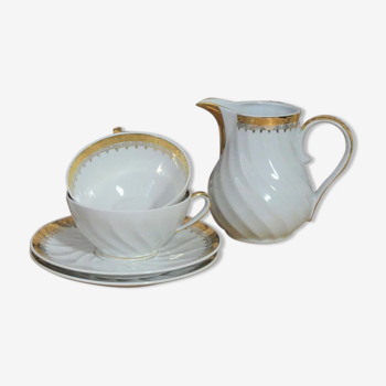Duo de tasses à thé et pot à lait - Porcelaine ancienne