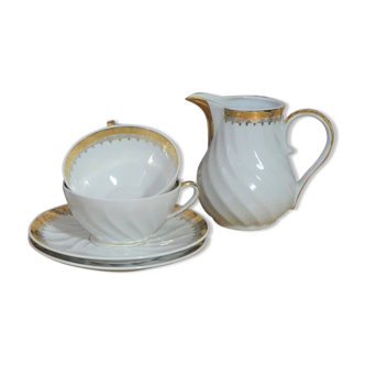 Duo de tasses à thé et pot à lait - Porcelaine ancienne