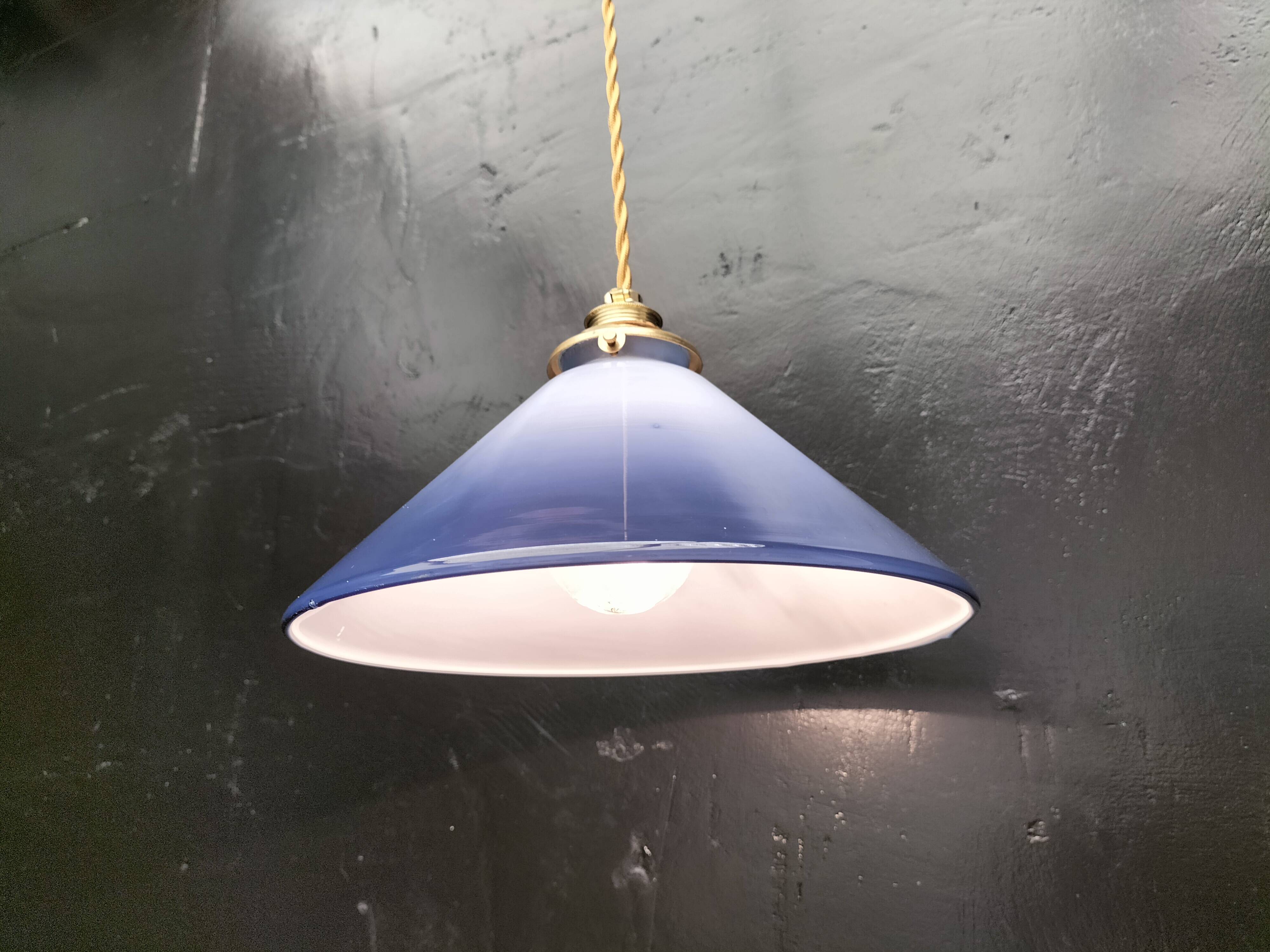 Blue opaline cone pendant light