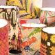 Lampshade covered with modern Japanese fabric featuring a floral pattern.