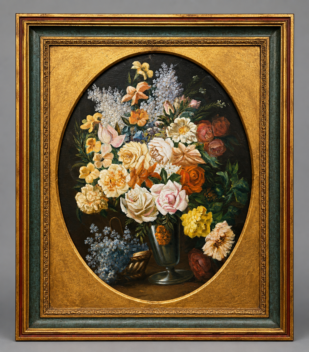 G. Carlier. Still life signed with flowers in a beautiful frame.