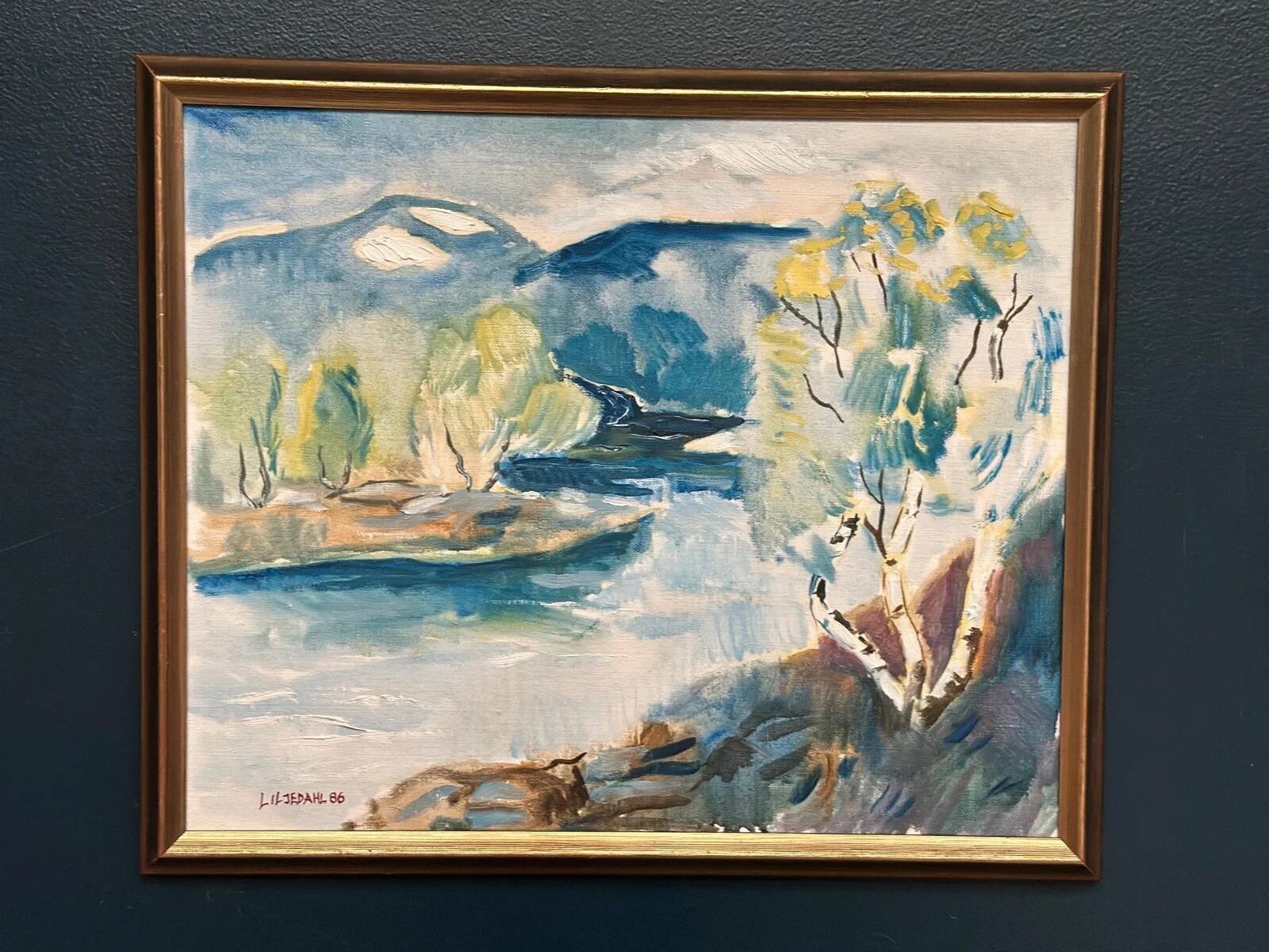 Original Swedish Oil on Canvas – “River” by Liljedahl – Signed – Dated 1986