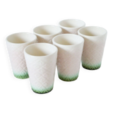 Set of 6 pink and green slip glasses Digoin Sarreguemines, 1970