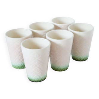 Set of 6 pink and green slip glasses Digoin Sarreguemines, 1970