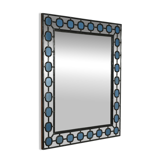 Scandinavian Mirror with light-blue leaded-glass frame