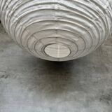 Very large round Japanese-style rattan and natural linen pendant light D:80