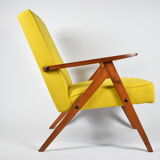 Original vintage - canary yellow - armchair "Compas", renovated, 1960s