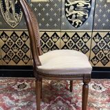 Suite of 6 Louis XVI style chairs in cane and fabric