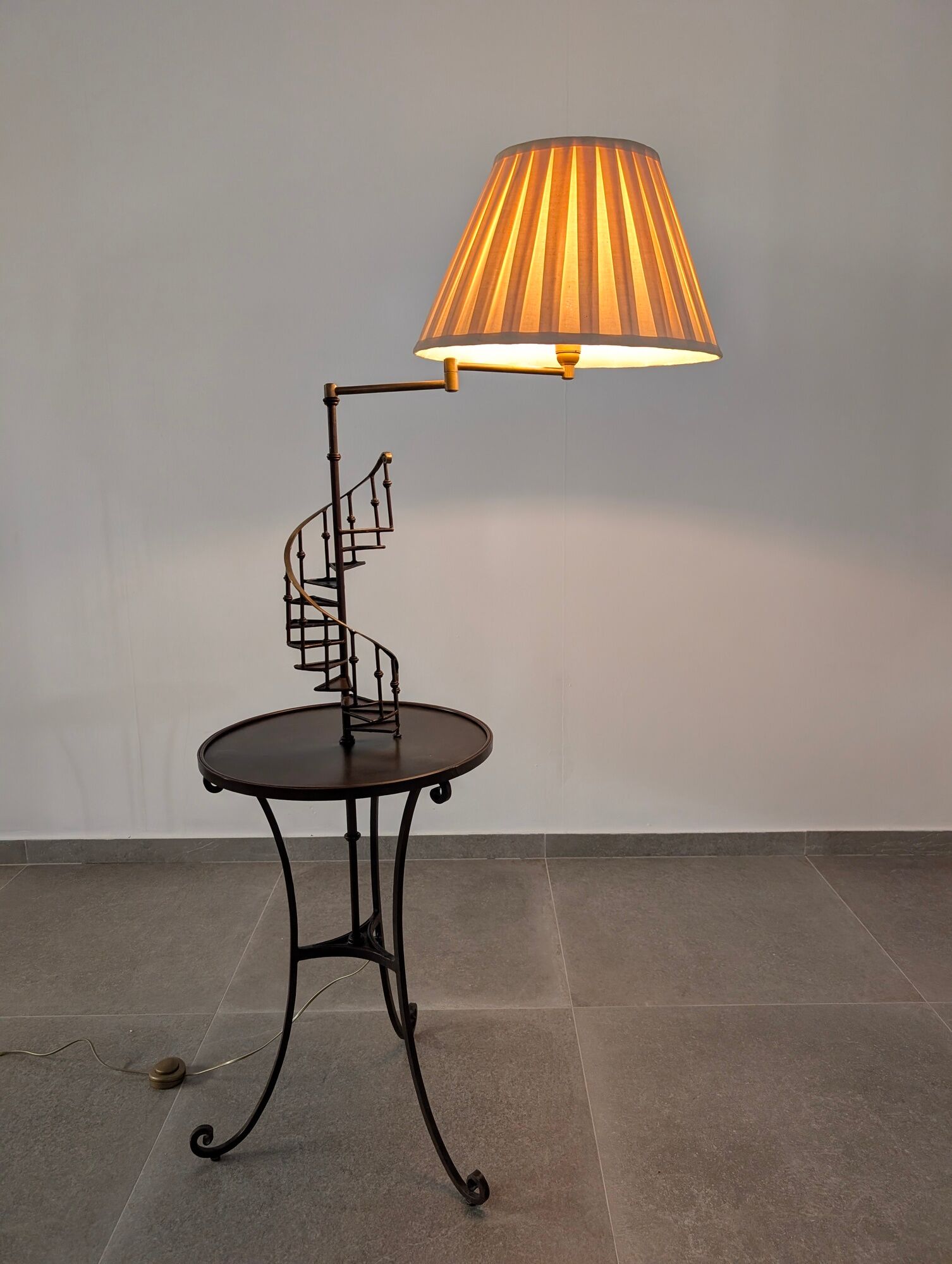 French Floor Lamp with Spiral Staircase, iron and brass, Mid-Century