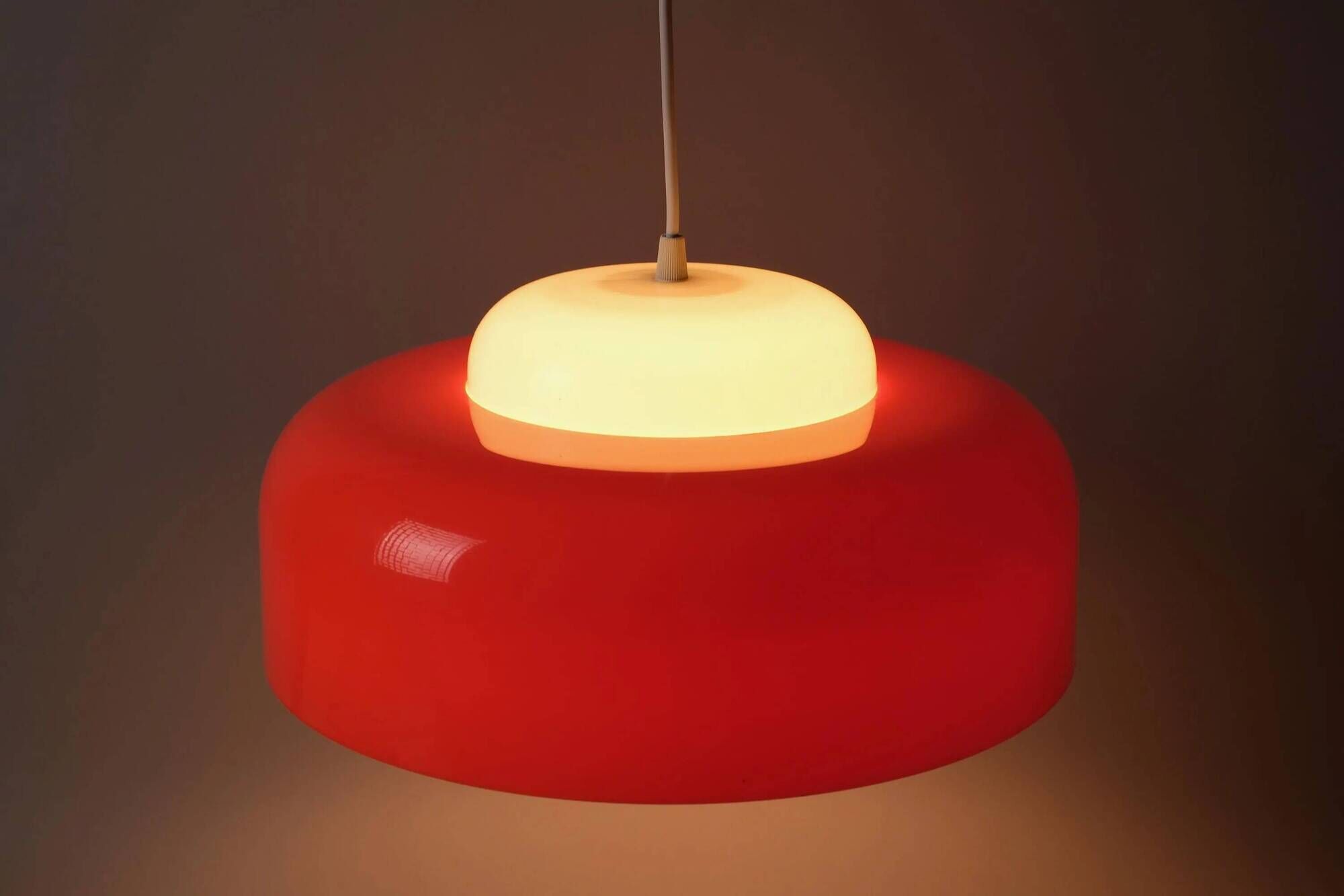 Fagerhults Belysning Pendant Lamp, Orange & White Acrylic, 1960s Space Age Design, Sweden