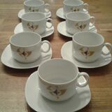 Set consisting of 7 cups and 7 sub cups. Porcelain. Vintage