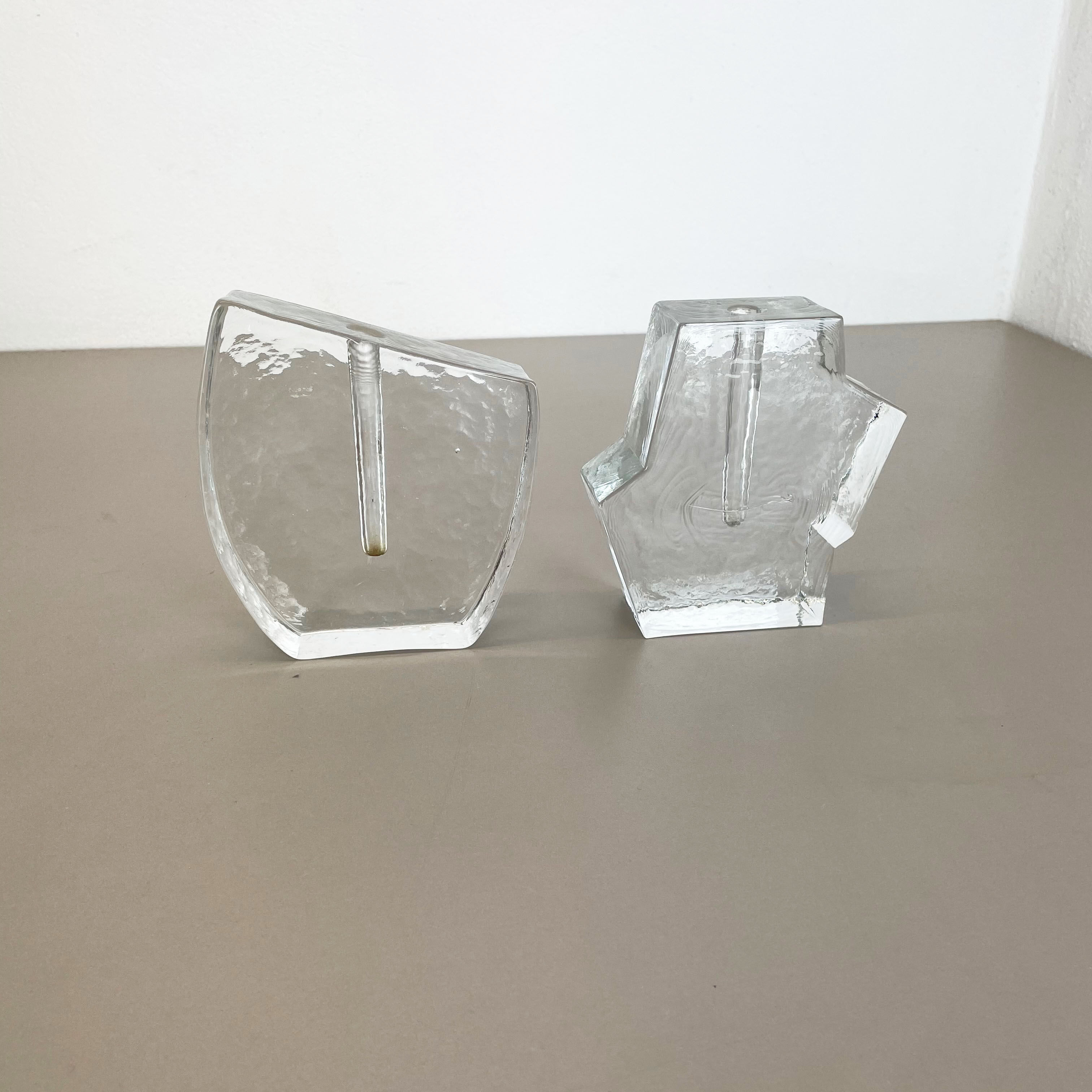 Set of 2 "brutalist" rock glass vases, germany 1970