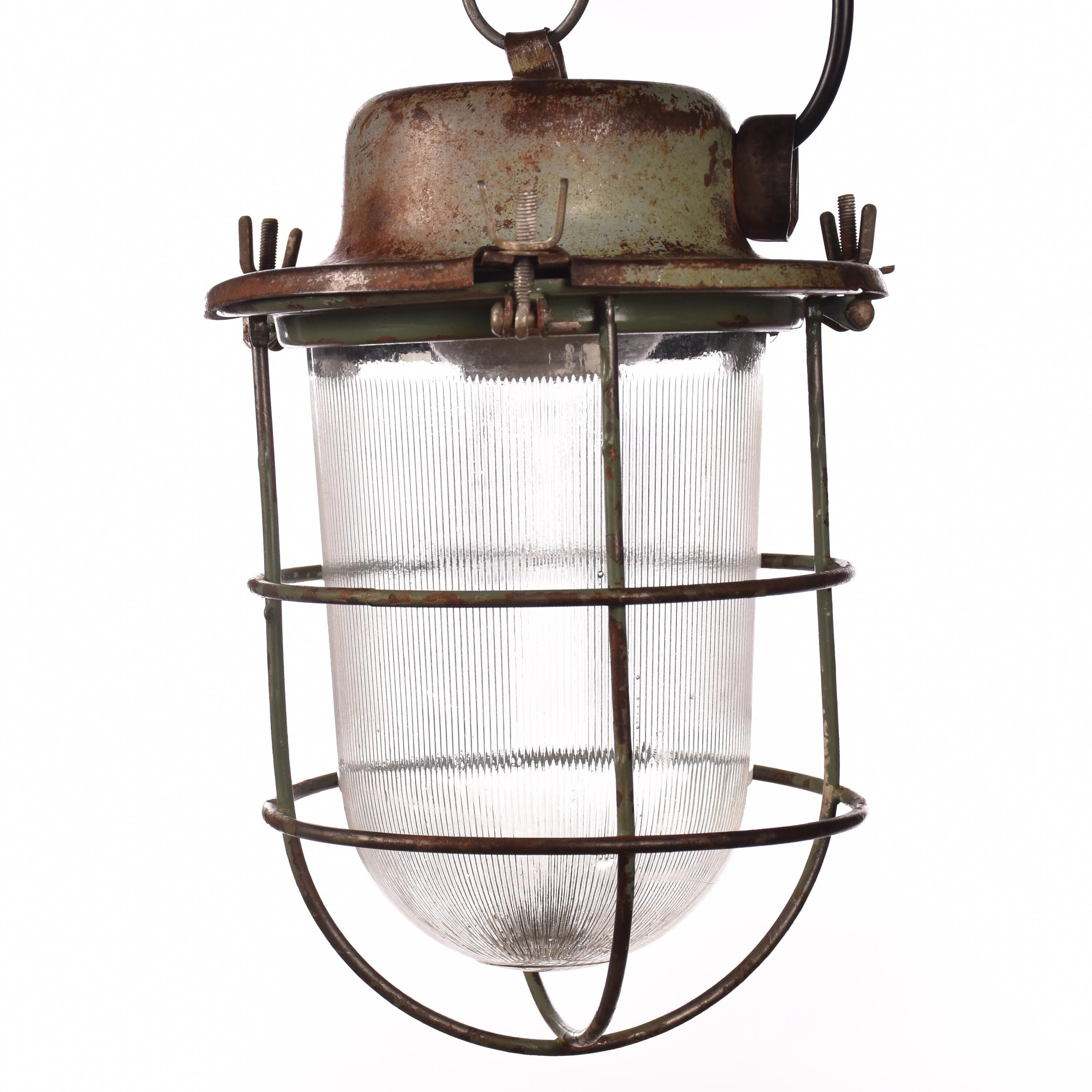 Industrial cage lamp green