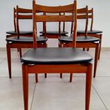 Suite of 6 chairs in beech and black skai