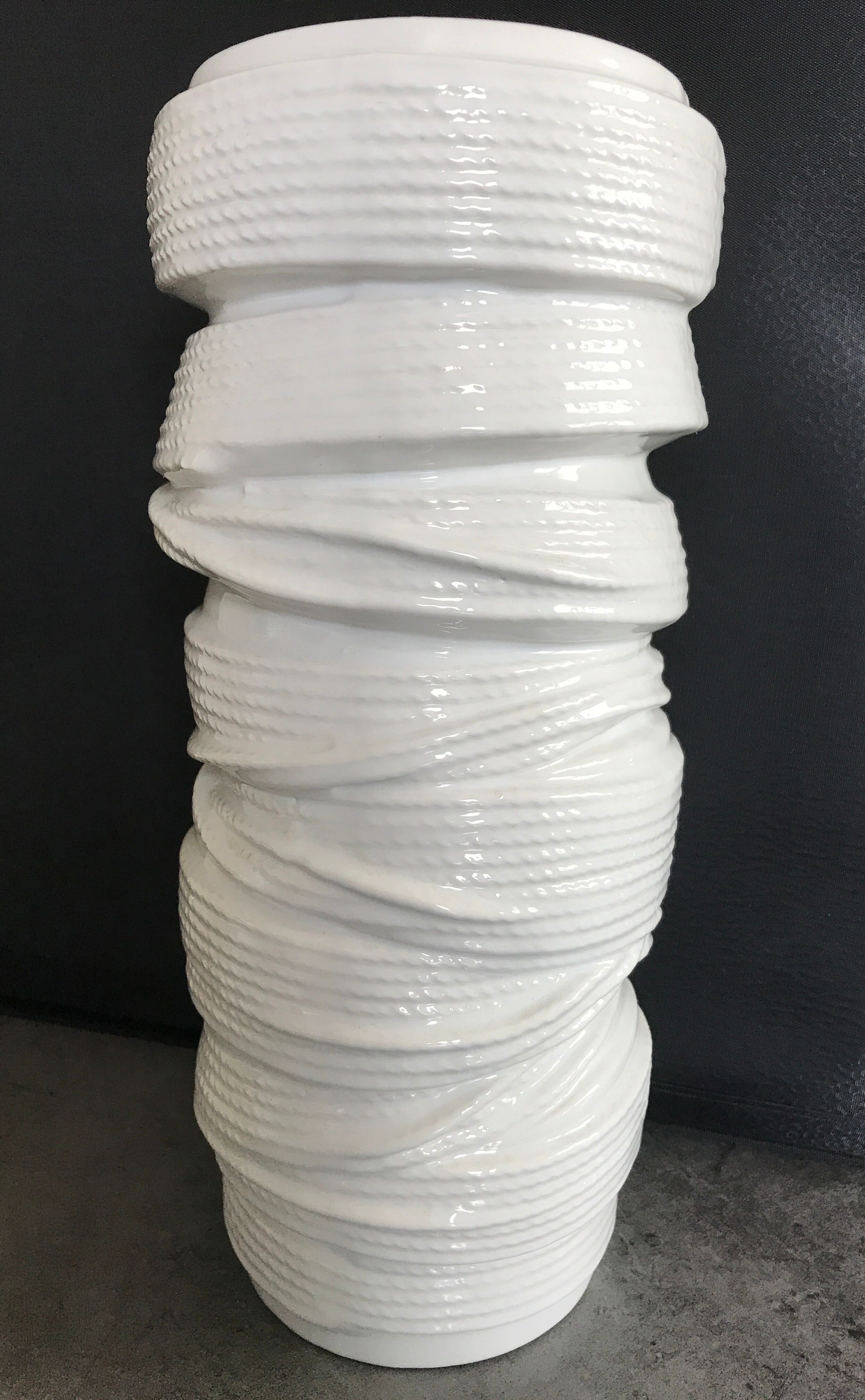 Vase tubular shape MODERNIST in ceramic enamelled White 30.5 cm