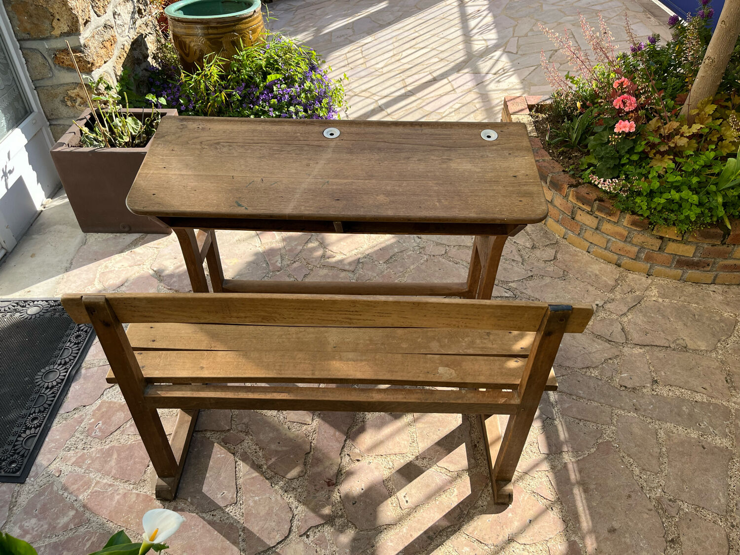 Old wooden schoolboy desk